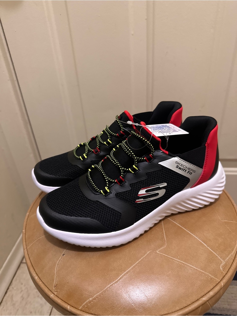 Skechers Kids Black, Red & Neon Lace Athletic Sneakers